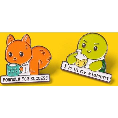 Adorable Fox Turtle Enamel Pins "I AM in My Element" Custom Chemical Experiments Brooches Backpack Badge Gift for Animal Lover