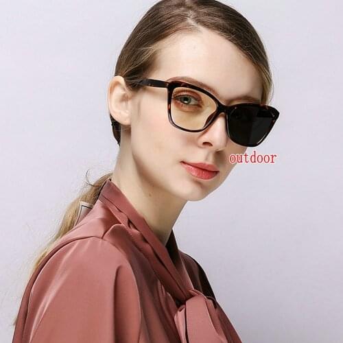 Women Cat Photochromic Finished Myopia Glasses Female Photosensitive Chameleon Anti-glare Lens Short-sighted Eyeglasses NX