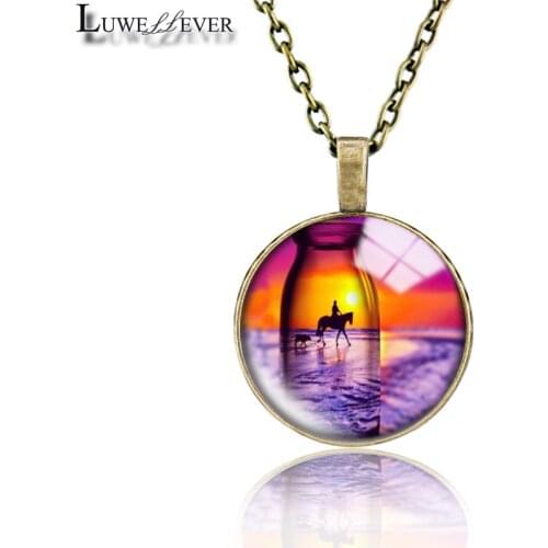 Cup Geometry Necklace 691 25mm Bronze 30mm Wood Rhinestone Double-sided Moon Round Glass Pendant For Women Gift