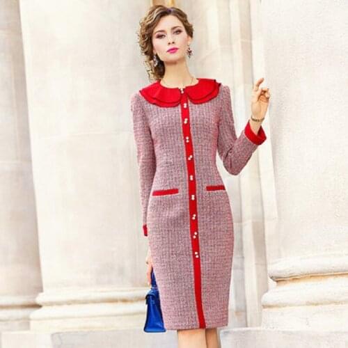 Pencil patchwork dress Women Clothing Winter autumn Elegant dignified Party Dress long sleeve Fashion Vintage Plaid dresses