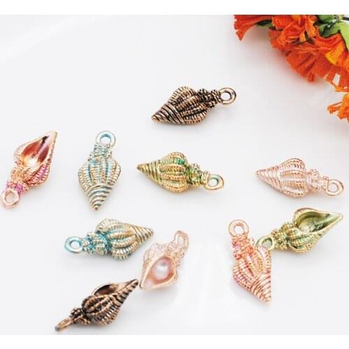 20pcs/lot Enamel Conch Shell Charm Pendant Gold Color Back Alloy Bracelet Necklace Jewelry Making DIY Earring Findings