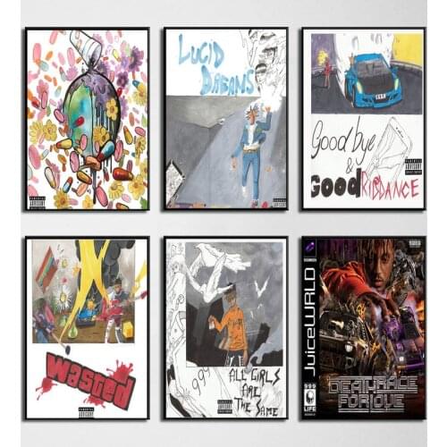 Hip Hop Music Star Juice Wrld Hot Album Death Race for Love Poster Quality Canvas Painting Art Pictire Living Room Decoration