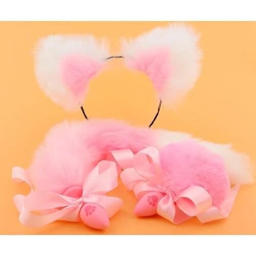 Cute Ears Headbands with Fox/Rabbit Tail Metal Butt Anal Plug Adult BDSM Sex Toys for Couples Women Erotic Cosplay Accessories