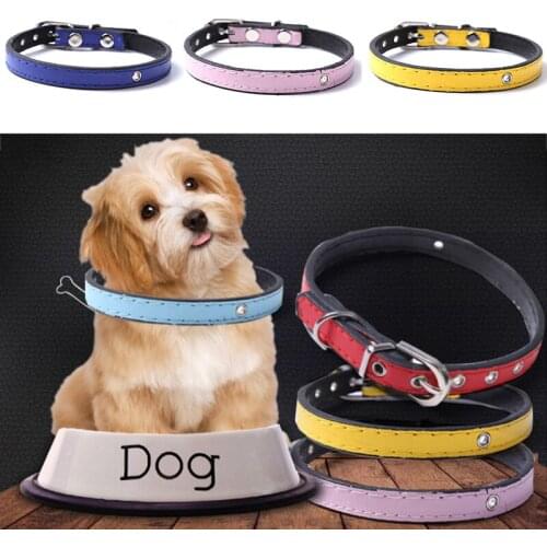 Adjustable Pet Dog Collar High Quality PU Leather Solid Soft Neck Strap Buckle Puppy Product Small Medium Large Dogs Cats Collar
