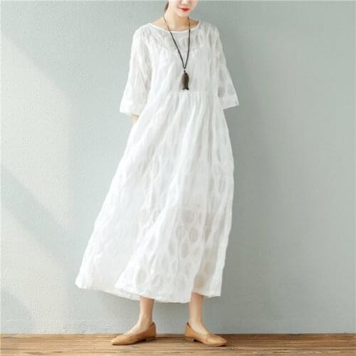 Literature Salt Shrinking Pure Cotton Great Circle Point Pankou Fold Dress Robe 190728