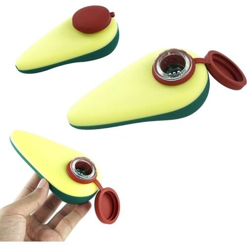 Silicone Smoking Tobacco Herb Pipe with Glass Bowl Creative Avocado Design Cigarette Accessories Drop Ship Detachable