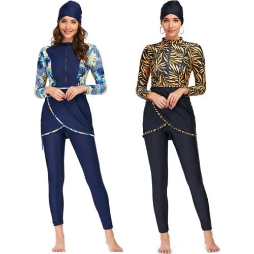 Modest Muslim Swimwear Arabic Islamic Swimsuit Swimming Suit For Women Burkinis Boerkini Swim Suit Hijab 3Pcs Lot Clothing Sets