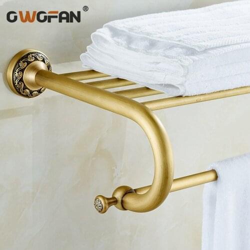 Bathroom Shelves Brass Towel Classical Bathroom Accessories Double Layer Towel Rack Antique Brass Wall Mounted Towel Rack 8318F