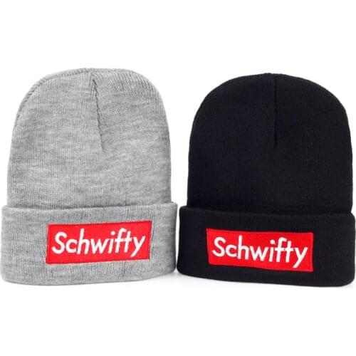 Schwifty Winter Embroidery Knitted Beanie Hat Skullies Hat Knit Letter Bonnet Outdoor Ski