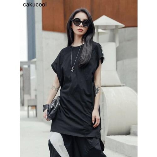 Cakucool 2019 new summer dark pioneer personality in the long paragraph back color solid wrinkled short-sleeved shirt