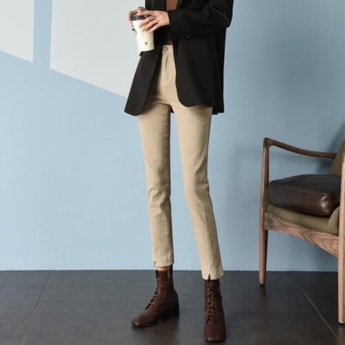 Womens Jeans Simple Casual New Spring Straight Stretch Slimming Retro High Waist Nine-point Cigarette Pants with Slit Legs