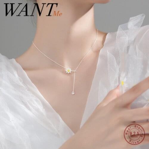 WANTME New Genuine 925 Sterling Silver Fashion Round Small Daisy Choker Chain Necklace for Women Cute Flower Jewelry Accessories