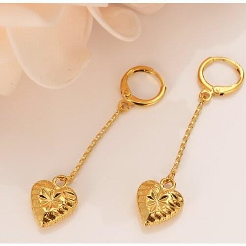 Gold Heart drop Earrings Women/Girl,Love Trendy fashion Jewelry for African kids children wedding bridal girl friend best gift