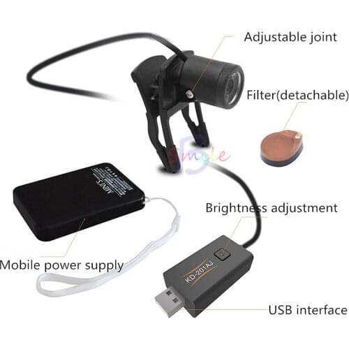 1W Dental Lightweight LED Examination Filter Clip Head Light Lamp USB Mobile Power for binocular magnifier