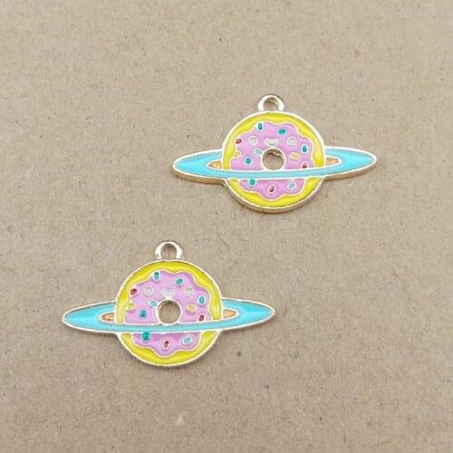 10pcs 25x15mm DIY jewelry making enamel donut Doughnut planet charms for Earrings Necklace Pendant handmade jewellery material