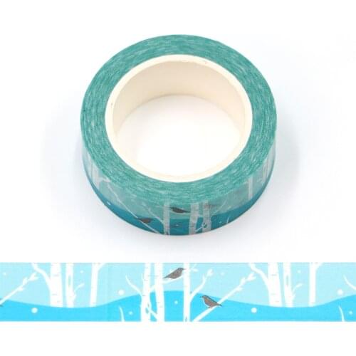 10pcs/Lot 15mm x 10m Blue Forest and Robin Washi Tape Sticker Paper Masking Adhesive Christmas washy tape
