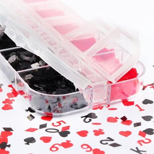 12 Grids Nail Art Sequins Heart Diamond Spade Geometric Number Playing Cards Flakes Slices Manicure Decals Accessories