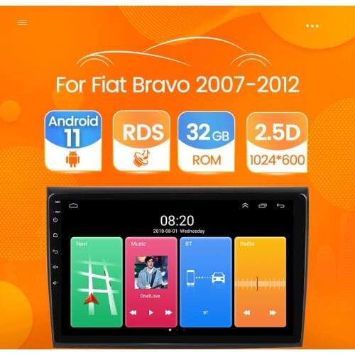 2 DIN RDS Android 11 2+32G Car Radio Multimedia Video Player for Fiat Bravo 2007-2011 2012 GPS Navigation Stereo Unit WIFI USB