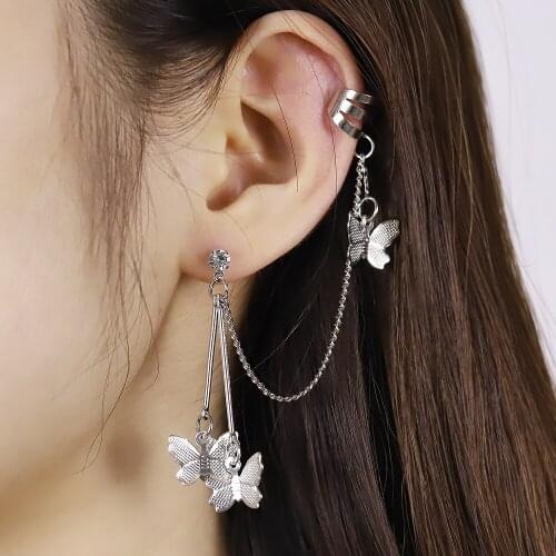 2021 Vintage Butterfly Fairy Exaggeration Trendy Elegant Cool Punk Unique Ear Bone Clip Dangle Earrings for Women Jewelry Gifts