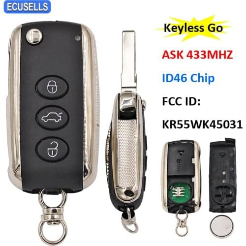 3+1/4 Button Keyless Go Smart Remote Key ASK 433Mhz ID46 Chip for Bentley Continental GT GTC Flying Spur FCC ID: KR55WK45031