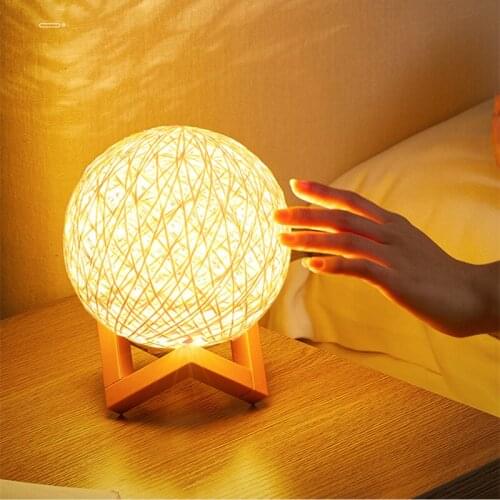 3D Rattan Ball Moon Lamp Stepless Dimming Projector Sky LED Night Lights Childrens Lamp for Home Bedroom Decor Christmas Gifts
