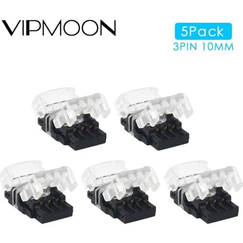5Pack 3pin 10mm LED Wire Connector for 3528 5050 IP65 IP20 LED Strip Light Use Terminals LED Strip to Wire/Strip Connector