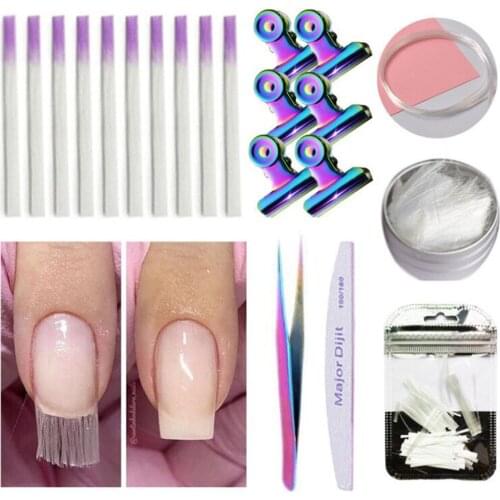 7pc/set Professional Fiber Glass Nails Fibernails With Nail File Stweezers Clips For Nail Extension Manicure Tool Kits