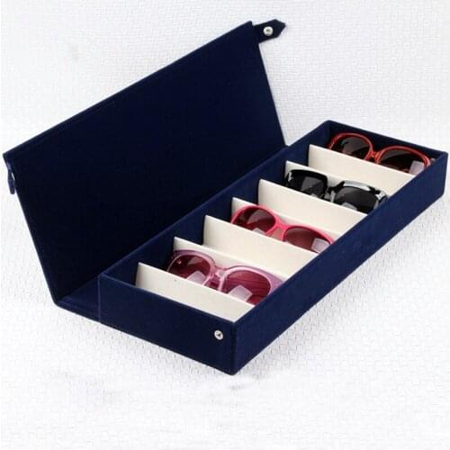 8 Grids Flock Sunglasses Storage Box Suede Glasses Organizer Case Collector With Cover Sunglasses Display Blue Watch Organizer