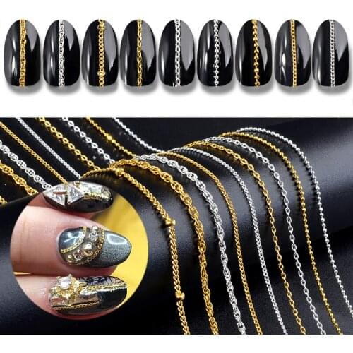 9 Options Gold Silver Metal Chains Punk Cross 3d Nail Art Decorations Charm Jewelry Making Findings DIY Accessories Manicure
