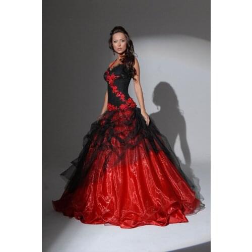 Free shipping New ball gown lace appliques Hot Beautiful Red Black Flower bridal gown Custom made mother of the bride Dress