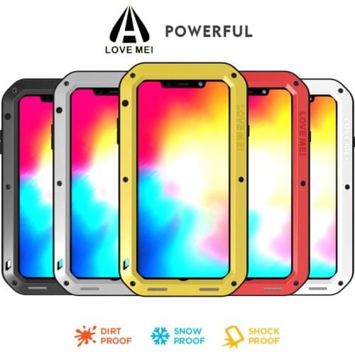 For iPhone 8 7 6S Plus 5 5S SE 2020 11 Pro XS Max XR Love Mei Heavy Duty Aluminum Metal Silicone Tempered Glass Cover Phone Case