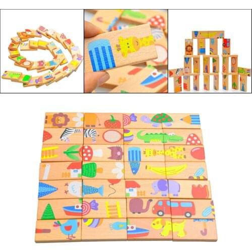 Kids Dominoes Toys Wooden Animal Puzzles Kids Game Gift for Children Kids