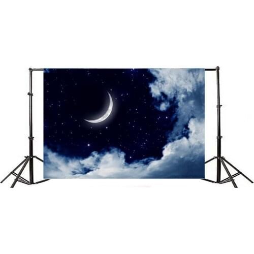 Photography Backdrop Happy First Birthday Moon Twinkle Starry Night Blue Sky White Cloud Romantic Shower