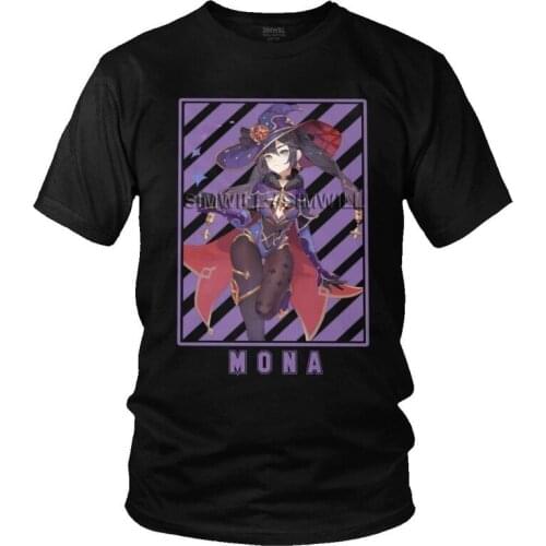 Mona Genshin Impact Anime Japanese T-Shirts Men Streetwear T Shirt Short Sleeve Game Tshirt 100% Cotton Tee Tops Clothes