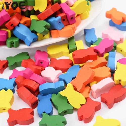 IYOE 30pcs/Lot 10x18mm Fish Shape Beads Loose Spacer Wood Beads For Handmade Bracelet Necklace DIY Home Craft Jewelry Accessory