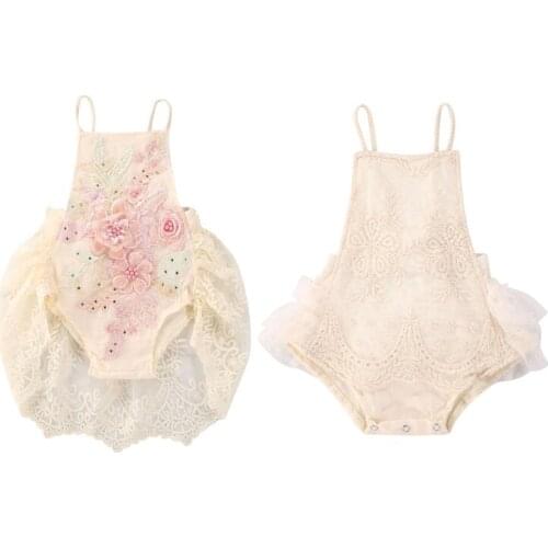 0-18M Newborn Infant Baby Girls Bodysuits Lace Flowers Print Sleeveless Lovely Jumpsuits 2 Style