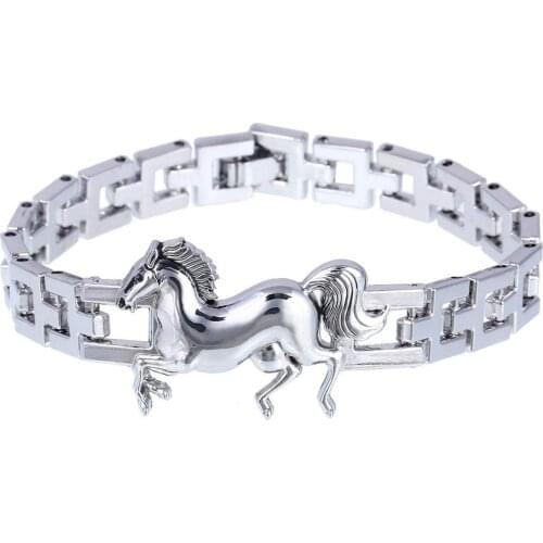 HOT SALES!! Fashion Mens Titanium Steel Running Horse Silver Bracelet Clasp Bangle Jewelry Creative Birthday Gift For Boyfriend