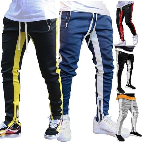 Men Sweatshirts Jogging Pants Men Casual Pants Men Stylish Color Block Zip Pockets Drawstring Sports Skinny Pants Trousers Pants