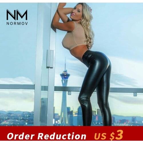 NORMOV Sexy Skinny Women Leggings High Waist Push Up Ankle Length PU Leggin Black Pole Dance Club Leggings Plus Size