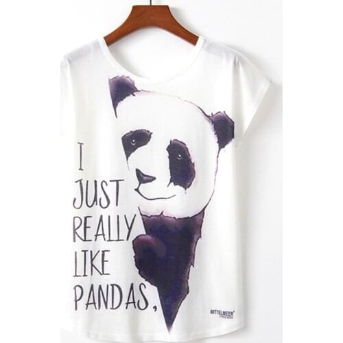 Summer new womens Harajuku cute cartoon style Panda peeking out letter printed loose T-shirt casual short-sleeved Tops T-shirt