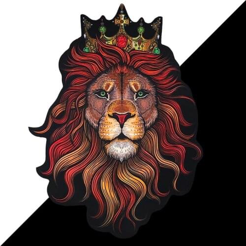 New Oversized Crown 3D Lion King Head Pattern Large Fabric Animal Patch Stitched On Large T-Shirt Jacket Sweater