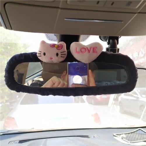 Adorable kitty black car rearview mirror cover cute creative Korean character mirror cartoon reversing decoration female