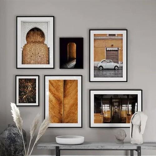 Autumn Forest Leaf Poster Nature Landscape Nordic Ancient Door Print Canvas Painting Grey and Orange Wall Art Decoration Picture