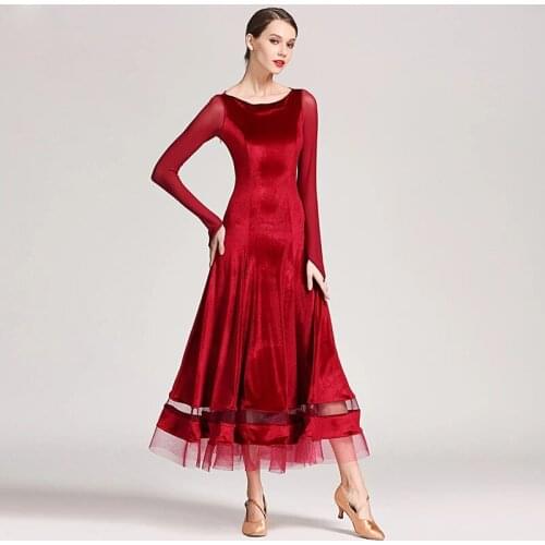 Women modern dance wear ballroom dance training dress ball dancing costumes waltz tango rumba dance lace full skirt dress