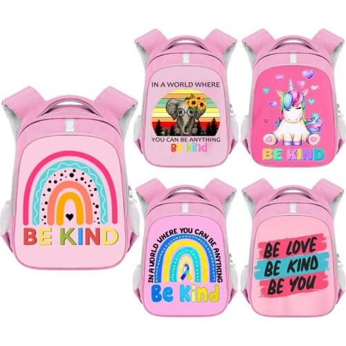 Kawaii Be Kind Rainbow Backpack for Teenager Girls Book Bag Children School Bags Cute Women Rucksack Travel Backpack Bag Gift