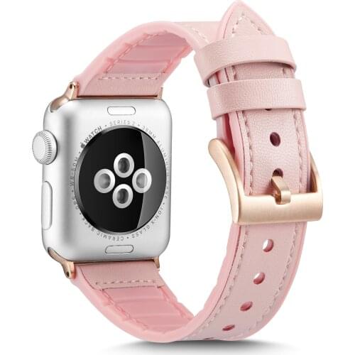 Genuine Leather Pink Band for Apple Watch 42mm 44mm 40mm 38mm,Breathable Silicone Band Strap Wristband Series SE/6/5/4/3/2/1