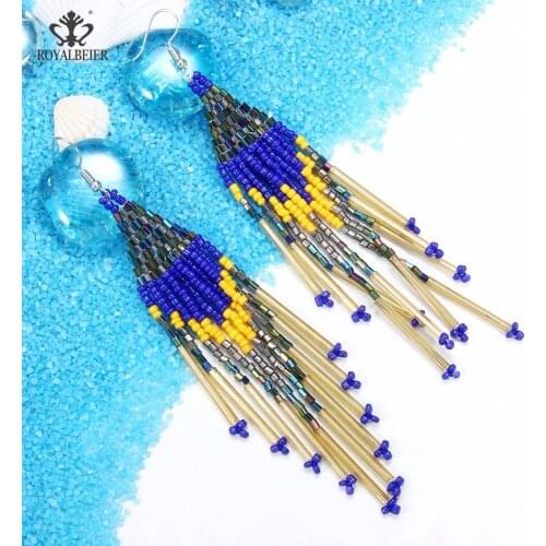 ROYALBEIER New Lady Boho Long Tassel Beads Drop Earrings For Women Colorful Dangle Statement Earrings Jewelry Gifts Wholesale