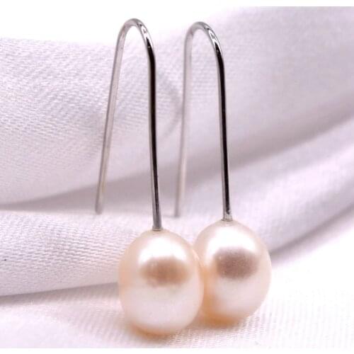 Simple straight earrings, natural freshwater pearls, white black, 925 sterling silver, ladies earrings