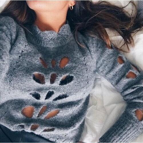 BKLD Fashion Ladies Sweater Long Sleeve Women Knitting Sweater Solid O-Neck Pullovers Sexy Hollow Out Women Autumn Loose Sweater