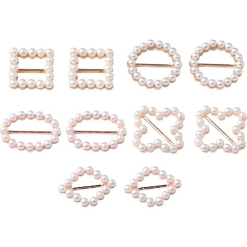 10pcs Assorted Vintage Pearl Buckles Invitation Card Wedding Ribbon Slider, DIY Hair Accessories Jewelry Making Buckles